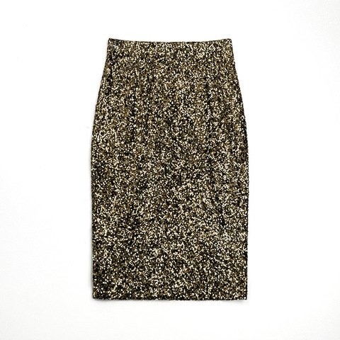 5825 Wholesale Popular Women Sequin Midi Polyester Skirt High Waist Elastic Wrap Sexy Sequin Skirt for Ladies