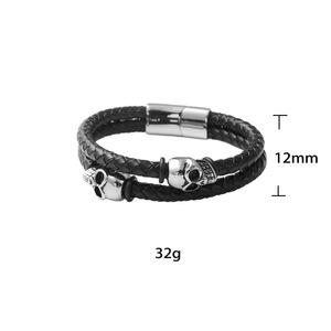 yunnique Titanium Steel Skull Bracelet Black Braided Leather Magnetic Clasp Fashion Jewelry for Men and Women - Product Image 5