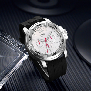 Montre chronographe à quartz haut de gamme pour hommes boîtier en acier inoxydable étanche bande de silicone luminescente cadran pointeur mode décontracté - Product Image 4