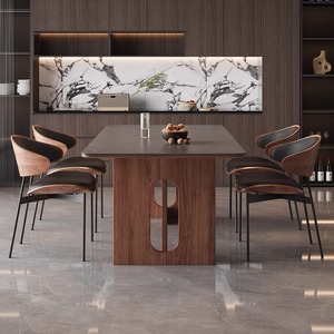 Table à manger carrée de luxe de style moderne du milieu du siècle, avec plateau en bois massif imperméable et pieds robustes, pour la maison et l'hôtellerie - Product Image 4