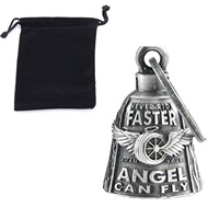 Pendentif cloche à roue ailée en acier inoxydable, cloche de protection pour motard gravée, 2 couleurs noir, or, argent antique, cadeau pour homme