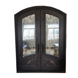Puerta Doble Exterior de Acero de Lujo con Diseño de Vidrio con Patrón de Hierro y Rotura de Puente Térmico - Product Image 1