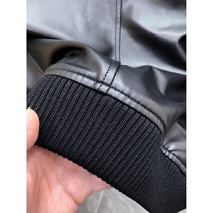 2026 Men's Leather Bomber <b>Jacket</b> <b>Red</b> Green Trim Windproof <b>Waterproof</b> Casual Outerwear - Product Image 2