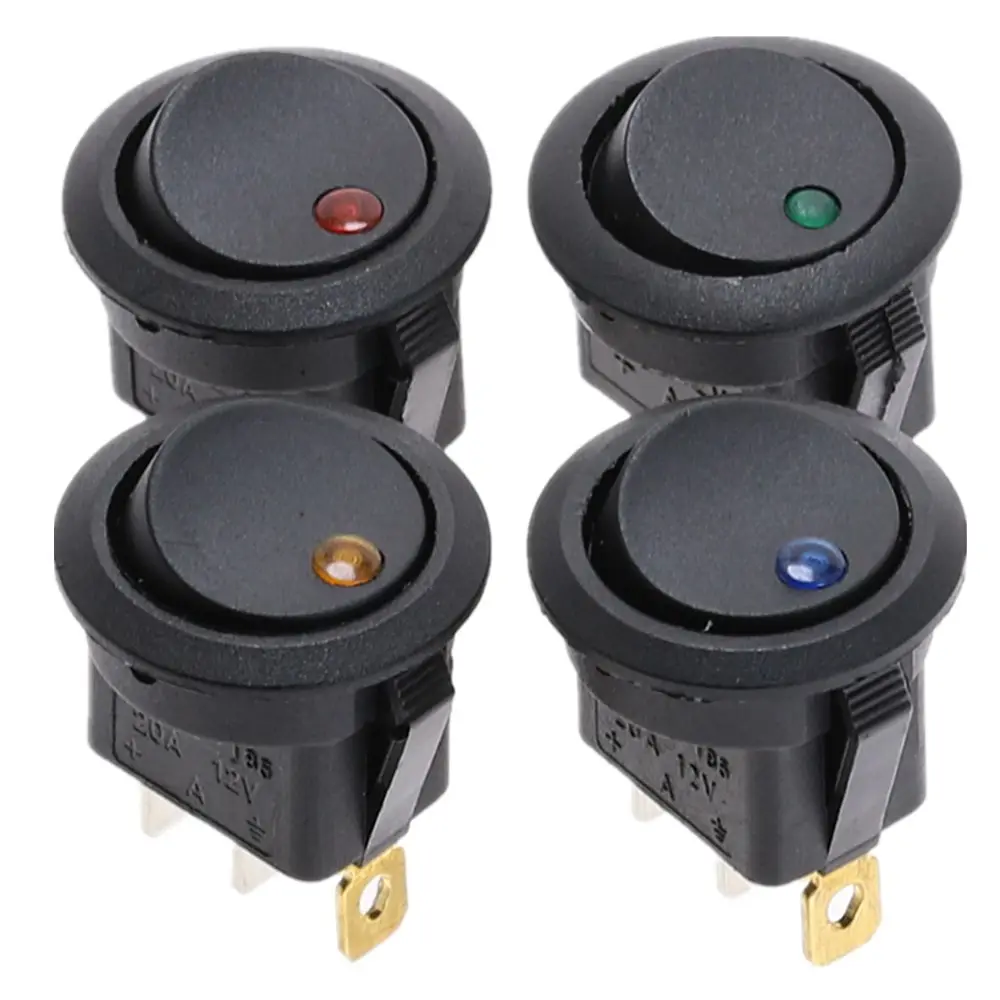 12V DC Rocker Switch LED Dot Light Car Boat Round ON/OFF SPST Switch Illuminated Light Toggle Switch