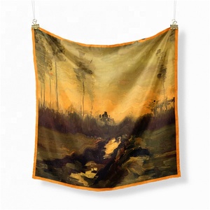 Bufanda cuadrada de sarga de seda para mujer, bufandas de cuello con pintura al óleo de escena de Crepúsculo, 53x53cm, novedad de <span class=keywords><strong>2022</strong></span> - Product Image 1