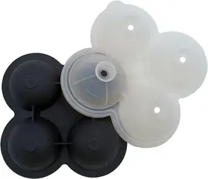 Bandeja de silicone para cubos de gelo, bandeja em forma de bola de silicone com 4 cavidades, formato redondo para bebidas e uísque