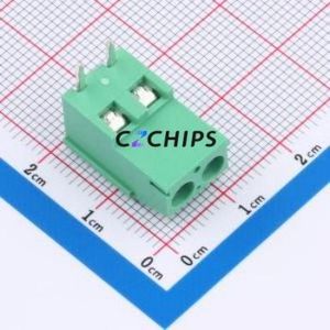 MX129R-5.08-02P-GN01-Cu-Y-A Screw Terminal Block Bent Lead Through Hole,P=5.08mm Connector 1x2P 5.08mm Green Right Angle Insert - Product Image 1