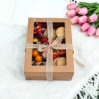 Boîte à pique-nique en papier kraft avec fenêtre transparente en PVC, DIY pour boîte à biscuits, pour Noël, Nouvel An, mariage, décoration de fête, revêtement UV, gaufrage