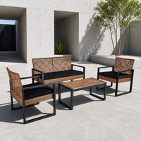 Ensemble de salon de jardin moderne en rotin PE 4 pièces, 4 places, avec table basse pour jardin, balcon, véranda