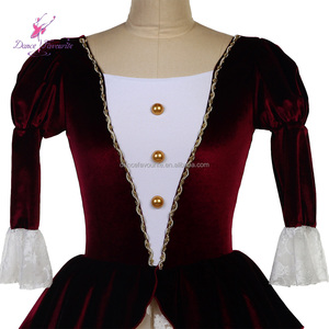 Top de Terciopelo Borgoña 26177 con Tutú de Tul <span class=keywords><strong>Beige</strong></span>, Traje de Ballet Romántico, Tutú de Danza - Product Image 5