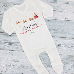 Pyjamas et bavoirs personnalisés pour bébés, premiers Noël, cadeau de Noël pour bébé, pyjamas avec motif de lettres - Product Image 4