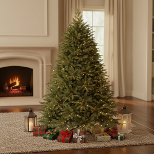Sapin de Noël Artificiel de Luxe 100% PE à Charnières, Pré-Éclairé avec Lumières Économes en Énergie, Résistant au Feu, Idéal pour Décoration Extérieure, Cadeau de Fêtes - Product Image 1