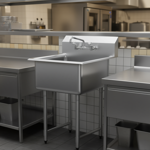 Évier de cuisine commercial à cuve unique 27x41 pouces en acier inoxydable, autoportant, certifié NSF, pour préparation et utilisation, 1 compartiment - Product Image 2