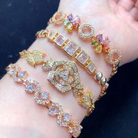 Gelang Wanita Model Kotak Berhias Zirkon Mikro-Inlay Full-Drilled, Gelang Hati Modis yang Dapat Dipersonalisasi