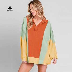 <span class=keywords><strong>Felpa</strong></span> Casual con Maniche <span class=keywords><strong>a</strong></span> Pipistrello in Cotone Personalizzata, Streetwear con <span class=keywords><strong>Collo</strong></span> <span class=keywords><strong>a</strong></span> <span class=keywords><strong>Polo</strong></span> e Blocchi di Colore - Product Image 1