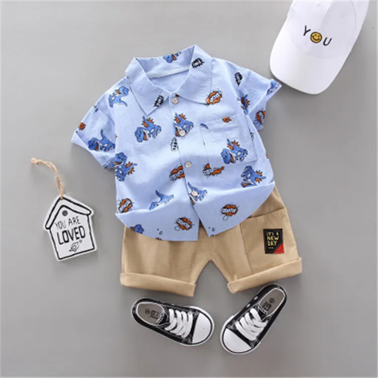 hot sale children fashion clothes new style cute print dot and crown short shirt and pants 2-piece clothes sets boys
