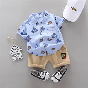 hot sale children fashion clothes new style cute print dot and crown short shirt and pants 2-piece clothes sets boys