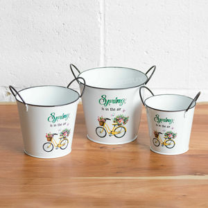 Ensemble de 3 Vintage Best Spring Bicycle Flower Logo Ever Metal Plant <span class=keywords><strong>Pot</strong></span> Covers Planters Garden Decor - Product Image 4
