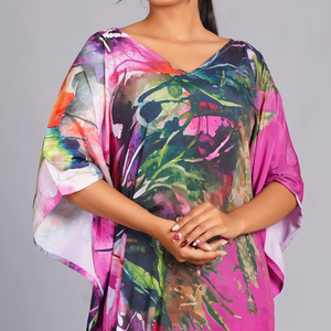 Hermosa Túnica Kaftan de Algodón Rosa de Talla Grande, Estilo Lujoso, con Estampado Floral Hecho a Mano, Ropa de Estar por Casa, Disponible a Precio de Mayoreo - Product Image 1