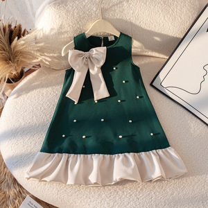 Nouvelle Collection 2026 : Robe d'été décontractée sans manches pour filles, col rond, ornée de perles et d'un nœud, coupe trapèze - Product Image 5