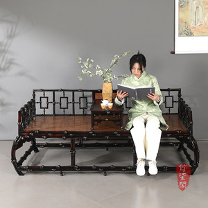Bamboo Luohan Bed Lacquered Tang Style Convertible Sofa Bed Chinese Design With Kang Table - Product Image 3