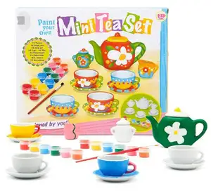 Service à thé de peinture pour enfants, Mini service à thé complet pour maisons de poupées, Kit artistique et artisanal pour cadeau et peinture de filles