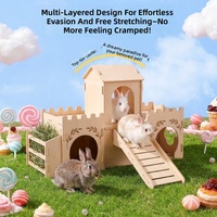 Maison en bois sculptée pour lapins, modèle best-seller, avec abri au niveau inférieur, plateforme de observation au niveau supérieur et escalier