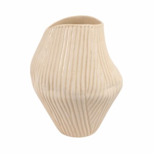 Vaso in ceramica asimmetrico con texture a coste per l'arredamento del soggiorno, vaso moderno per fiori per la casa e la camera da letto - Product Image 4