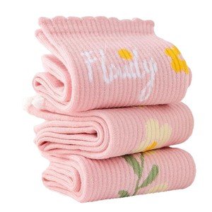 Pink Floral Mid Calf Socks For Women Breathable Jacquard Knee High Casual Sport Style - Product Image 5