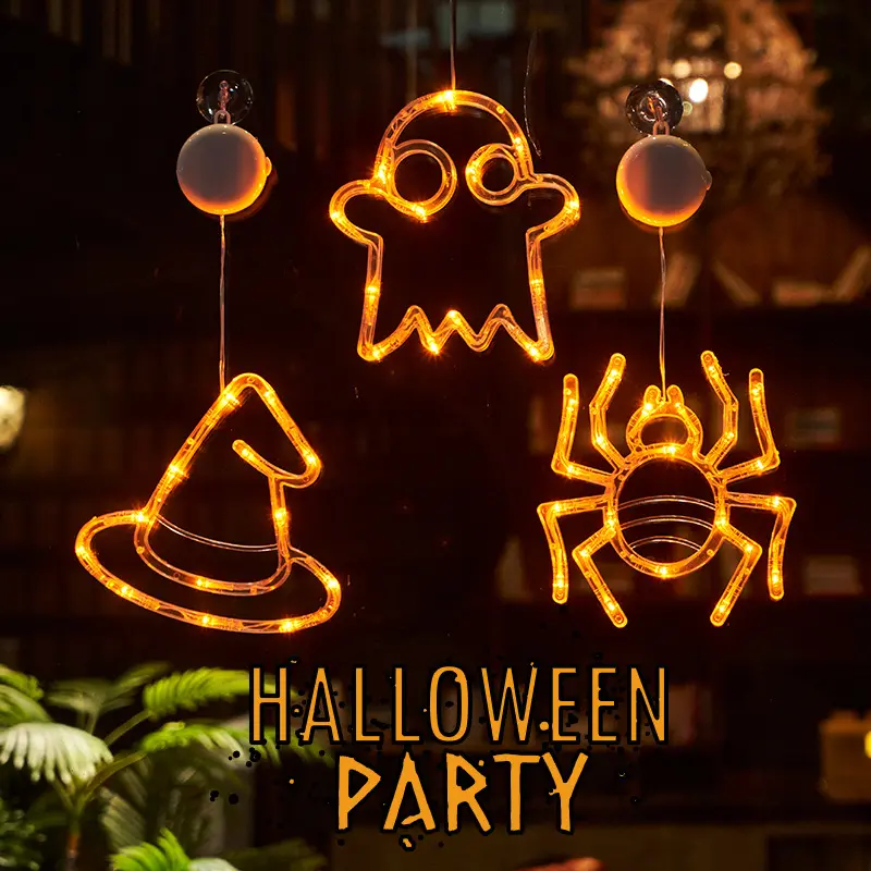 Светодиодная оранжевая тыква, призрак, глазное яблоко, летучая мышь, паук, шапка в ожидании присоски, оконные светильники для украшения вечеринки на Хэллоуин