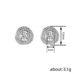 Orecchini a lobo da donna classici a forma di fiore con diamante bianco champagne, taglio brillante rotondo, montatura a griffe, gioielli da sposa in oro bianco - Product Image 6