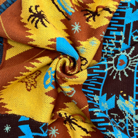 Factory Western Desert Palm Tree Geometrischer Jacquard-Cardigan mit Fransen, Revers, blauem Gürtel und Taschen, mittellang, gestrickt, für Damen