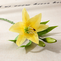 Bouquet de 3 tiges de lys artificiels en PVC souple de qualité supérieure pour la décoration intérieure, les mariages et les bouquets de mariée, plante artificielle en gros