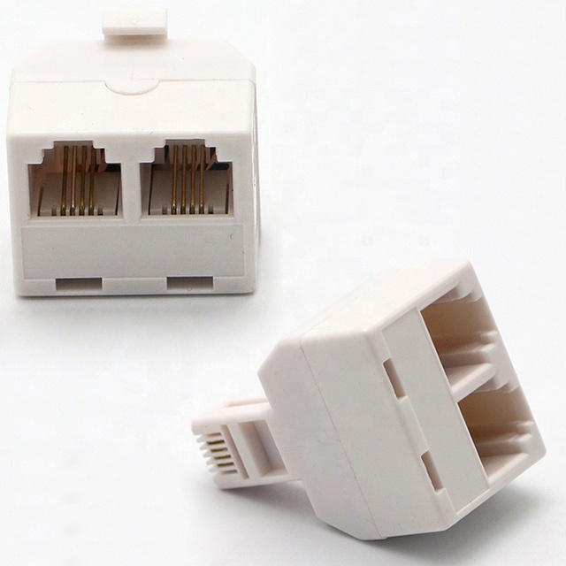 Wholesale 1Male  plug to 2 Female LAN Ethernet RJ11 6p4c Splitter Cable Adapter 2 Way Extender Adapter Connector