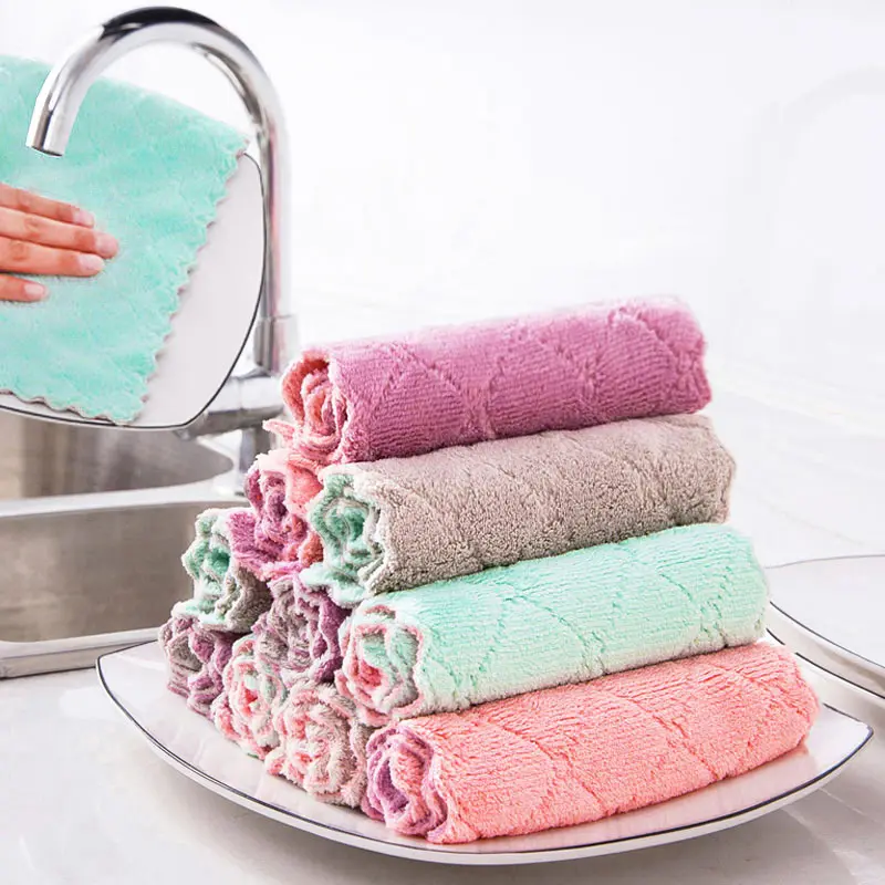 ผ้าเช็ดจานกำมะหยี่ลายปะการังไมโครไฟเบอร์,ผ้าเช็ดจานผ้าเช็ดจานผ้าเช็ดทำความสะอาดห้องครัว