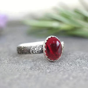 แหวนโกเมน A234 เงินแท้ 925 ประดับเพชรแบบฝังขอบ สำหรับผู้หญิง สวมใส่ได้ทุกวัน - Product Image 3