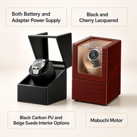 Kotak Penggulung Jam Tangan Tunggal dengan Interior Beludru PU Berlapis Cat Cokelat Hitam Matte, Motor Jepang Senyap, untuk Kolektor Jam Tangan