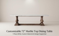 Table à manger rectangulaire vintage de style ferme française, plateau en marbre blanc, base en bois massif à tréteaux, écologique, pour la maison et l'hôtel