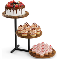 Chariot à 3 niveaux avec plateau en bois plat pour les goûters, présentoir à desserts, plateau rond en bois de manguier, plateau personnalisé en bois et plateau à biscuits