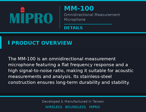 Micrófono MIPRO de Respuesta de Frecuencia Plana Precisa con Alta Relación Señal/Ruido, Micrófono Acústico en Acero Inoxidable para Análisis de Audio - Product Image 4
