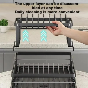 Égouttoir à vaisselle réglable avec plateau de drainage pour assiettes et rangement de couverts, à poser sur l'évier ou sur le comptoir de cuisine - Product Image 3