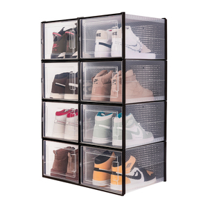 Stackable Clear Plastic Acrylic Transparent Sneakers Bins Foldable Storage Shoe Organizers Containers Box