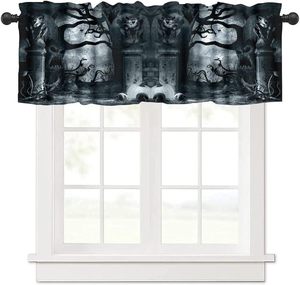 Voilages de fenêtre de cuisine Halloween, motif Corbeau de la forêt effrayante, arbres nus, noir et blanc, personnalisables - Product Image 6