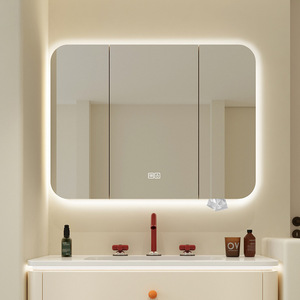 Meuble de salle de bain haut de gamme en panneau mélaminé crème avec poignées colorées et unité de rangement - Product Image 4
