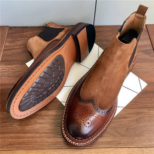 Nuevo modelo de botas Chelsea grabadas Brookes - botas cortas de cuero genuino para hombre con parte superior de gamuza sintética y zapatos de cuero de caña alta - Product Image 3