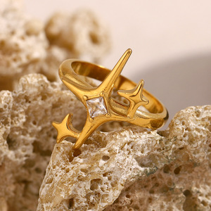 北極星ジルコンステンレスリング ヴィンテージ風変色防止金メッキジュエリー 結婚式やギフトに - Product Image 2