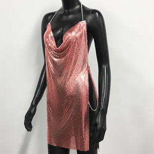 Vestido de Mujer Estilo Europeo y Americano, Metálico, Sexy, con Abertura, para Fiesta, Club Nocturno, <span class=keywords><strong>Falda</strong></span> con Tirantes - Product Image 3