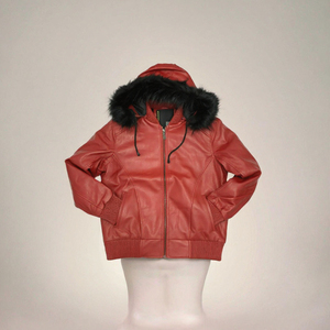 Fashion Leather Bomber <b>Jacket</b> for <b>Men</b> with Faux Fur Hood | Plaid Pattern <b>Casual</b> <b>Summer</b> <b>Jacket</b> - Product Image 2