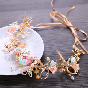 Serre-tête Couronne de Fleurs en Perles, Accessoires <span class=keywords><strong>Cheveux</strong></span> Mariée et Demoiselle d'honneur, Coiffe de Mariage Faite Main <span class=keywords><strong>avec</strong></span> Nœud Papillon Tendance - Product Image 3