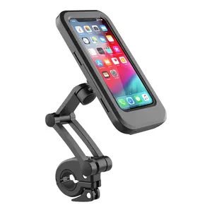 Yüksek kaliteli su geçirmez uzun kol bisiklet motosiklet gidonu telefon kılıfı dokunmatik ekran 360 rotasyon telefon tutucu bisiklet için montaj